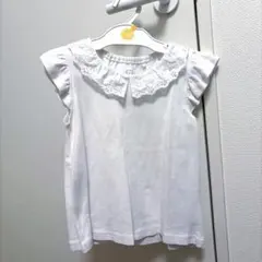 女児 100cm 白 綿 100% ノースリーブフリルトップス 未着用
