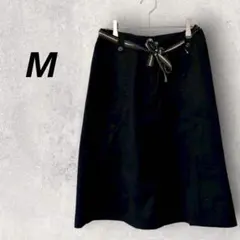 ローラアシュレイ　フレアスカート　黒　M　綿　カジュアル　ひざ丈　ベルトのサムネイル