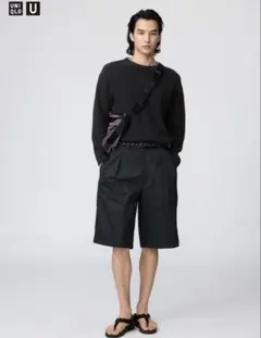 UNIQLO メンズ タックワイドショーツ　ブラック M ユニクロ　おまけ付き