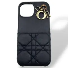 美品　ディオール　iPhone14 スマホケース　レザー　キルティング　黒