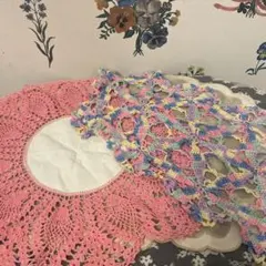 ヴィンテージ カラフル　クロシェ　ドイリー 2点セット
