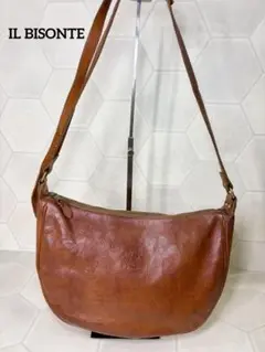美品✨ イルビゾンテ ショルダーバッグ ハーフムーン 三日月 ブラウン レザー IL BISONTE オールレザー レディース ショルダーバッグ ハーフ