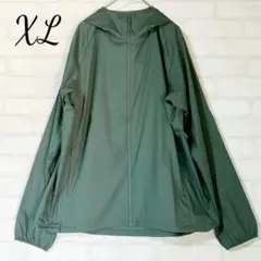 ユニクロ UVカット フード付き長袖パーカー XL 濃緑 メンズ