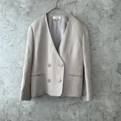 アデンダ レナウン　ノーカラー　ジャケット　グレージュ　春　秋　冬　毛 50%