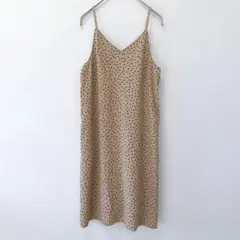 GU キッズ ドット柄 キャミワンピース 150 ベージュ Vネック 女の子
