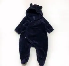 【美品】babyGap 足付きロンパース 60 くま耳　ベロア　ネイビー ベビー