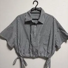 GRL グレイル ストライプ柄ドロストリボンシャツ