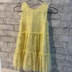 イエロー花柄　ノースリーブワンピースドレ