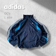00s adidasナイロンジャケット ラグラン 短丈ドローコード Lネイビー