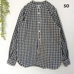 エスオー ギンガムチェック ノーカラー シャツ 長袖 カジュアル フリーサイズ