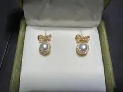 淡水パール ピアス 約8mm S925 リボン 上品