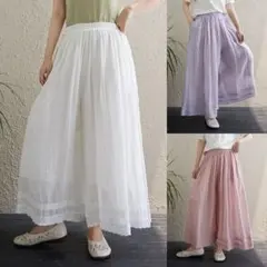 きれいめコーデ 大きいサイズ ワイドパンツ キュロットスカ—ト レース柄