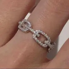 チェーン　シルバー　オープンリング　指輪　鎖　キラキラ　キュービックジルコニア