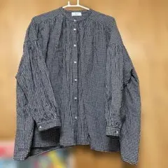 hagumu 黒白ギンガムチェック長袖シャツ