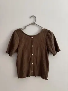 RETRO GIRL ブラウンリブ編み半袖トップス