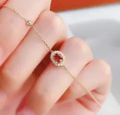 【ジャンク】新品　オーバル型のルビーとダイヤモンドのブレスレット　925シルバー