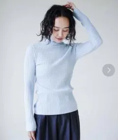 リブ編み タートルネック セーター 長袖ライトブルー