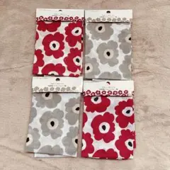 北欧花柄 色違い4枚セット グレー 赤 ハンドメイド リメイク 手ぬぐい