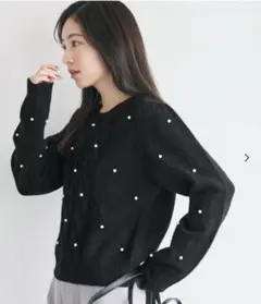 【Mサイズ】cocaパール付きニットトップス　ブラック