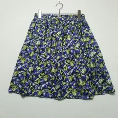 マッキントッシュフィロソフィー(38・M)青地×花柄スカート ウエストゴム仕様