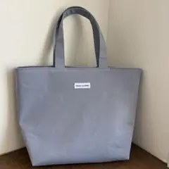 トートバック　ブルーグレー　タブ白