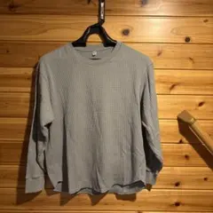 UNIQLO グレー グリーン　ワッフル長袖 Tシャツ M