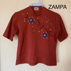 ザンパ【ZAMPA】カットソー Tシャツ 半袖 ボタン付き チャイナ風 ブラウン