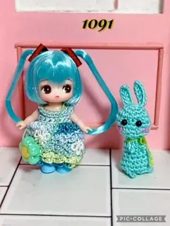 1091 ぷちリカちゃん　ふりふりドレスセット＋うさ子