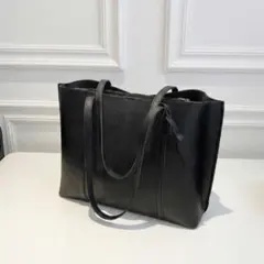 トートバッグ PUレザー ブラック 黒 A4収納 大容量 ビジネス 通勤 肩掛け