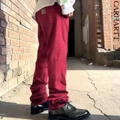 Carhartt REBEL PANT W34 ワークパンツ 革パッチ ワイド赤のサムネイル