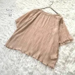 【期間限定】プリーツトップス 半袖 ベージュ シアー透け感 軽やか レディースM
