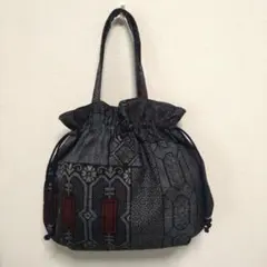 B572【着物リメイク】巾着型ハンドバッグ