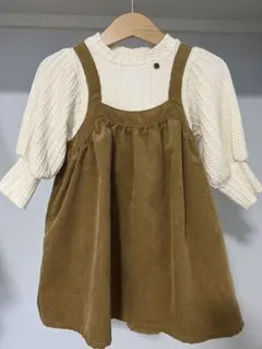 【美品】petit main ブラウン コーデュロイワンピース　80