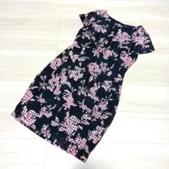 CECIL Mc BEE　花柄チェックワンピース　ネイビー