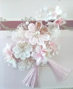 卒業式髪飾り♡つまみ細工と桜とかすみ草の髪飾り☆入学式髪飾り♡