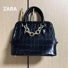 最終値下げ ZARA クロコダイル風ブラックハンドバッグ