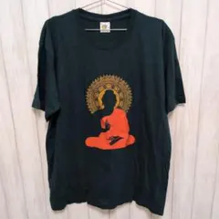仏像プリントTシャツ 深緑サイズ44　XL相当新品、未使用お土産ネパール、インド