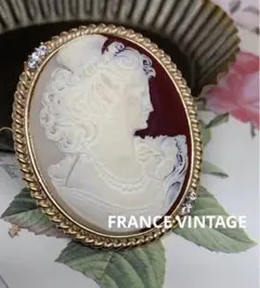 フランス ヴィンテージ 蚤の市 カメオ ツートン ブローチ ペンダントトップ