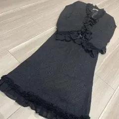 スコットクラブ　レース　フリル　ロングスカート　ブラック　スーツ　卒業式