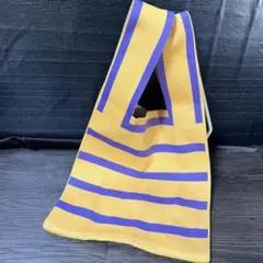 HIKA 飛花 ニットミニトートバッグ イエローと紫のストライプ ハンドバッグ