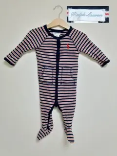 【美品】ラルフローレン ロンパース 6M 70cm 長袖 ボーダー ネイビー