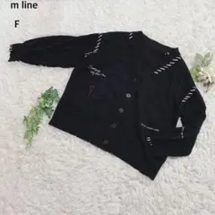 エムライン　カーディガン ニット　刺繍　個性的　白ステッチ　英字　ハート　M 黒のサムネイル