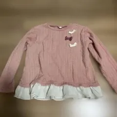 ピンク リボン装飾 長袖カットソー 110cm