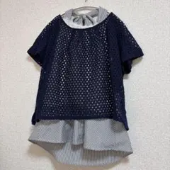 axes femme ネイビー透かし編み 半袖トップスのサムネイル