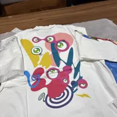 ￼ 村上隆　ホワイト Tシャツ　カラフルアート Lサイズ　収納袋付き　新品未使用