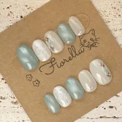 【No.122】ネイルチップ/アーガイル/ホワイト/ブルー/微粒子マグネット