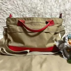 【美品】ヴァーチャルトリップ 2way ショルダーハンドバッグ ベージュ レッド