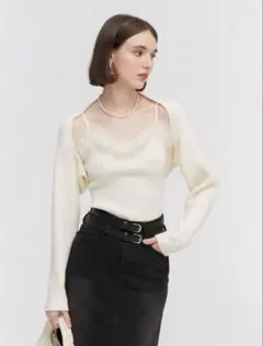 シーイン shein ファー付き リブニット アンサンブル ホワイト