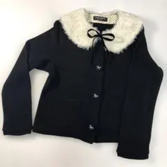 ponponette ポンポネット ファー付き黒 カーディガン 160