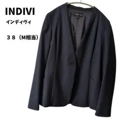 INDIVI　インディヴィ ノーカラージャケット ネイビー 38 肩パッド無のサムネイル